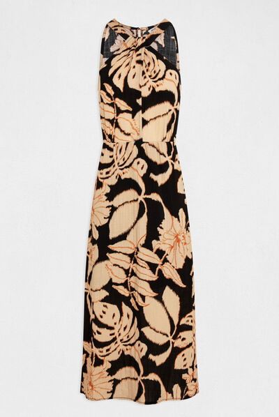 Robe longue droite imprimé végétal multico femme