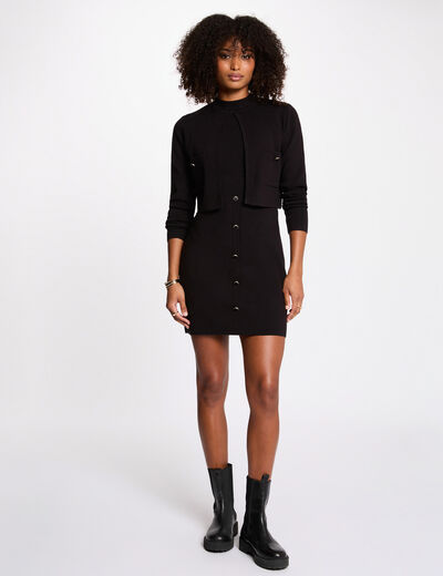 Robe courte effet 2-en-1 noir femme