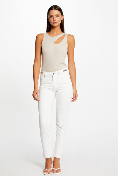 Smalle jeans met metallic verfraaiing ecru vrouw