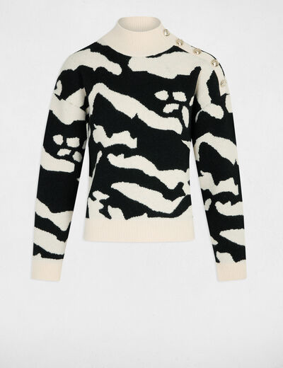 Trui met hoge hals en print beige vrouw