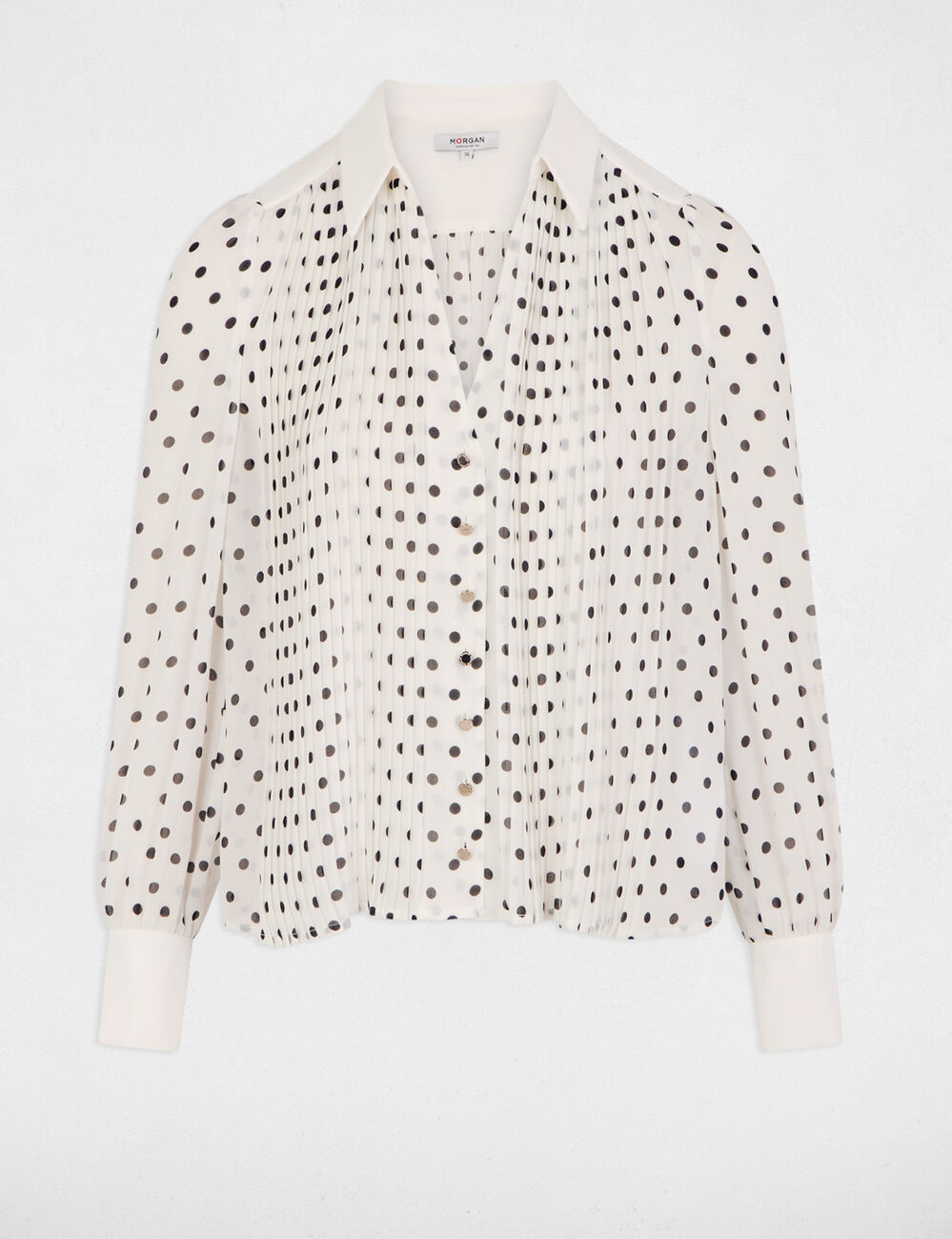 Lange mouwen blouse met stippen helder wit vrouw