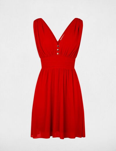 Korte vloeiende uitlopende jurk rood vrouw