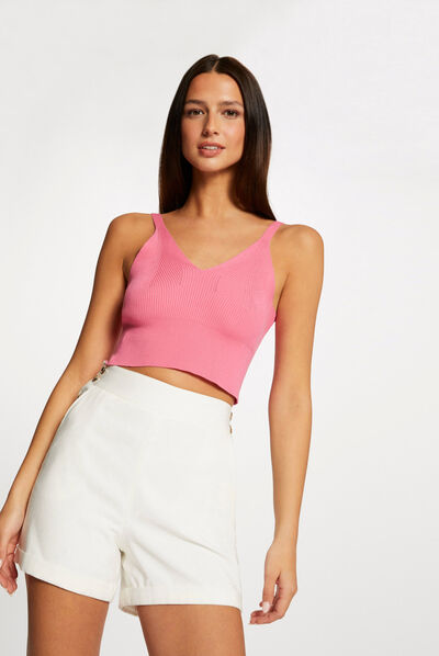 Pullover tanktop met fijne bandjes roze vrouw