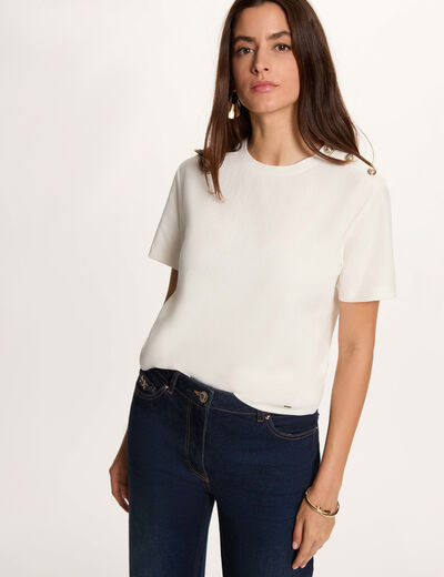 T-shirt ronde hals knopen helder wit vrouw