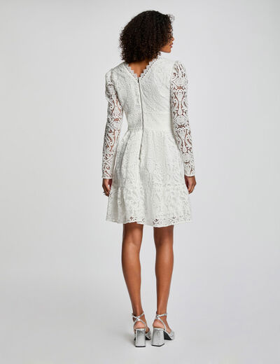 Robe courte évasée dentelle blanc femme