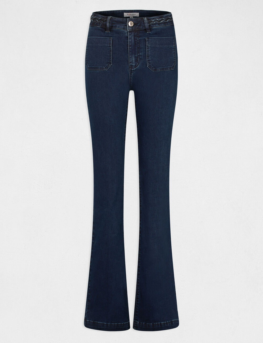 Bootcut jeans met gevlochten details raw jeans vrouw