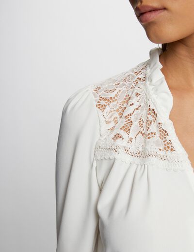 T-shirt met lange mouwen ivoor vrouw