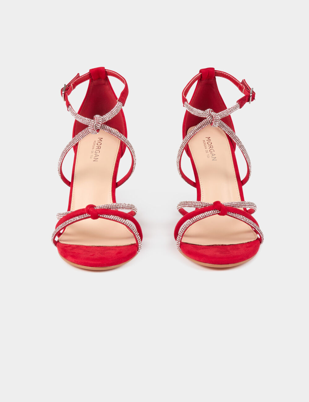 Sandales à talons avec brides strass rouge femme