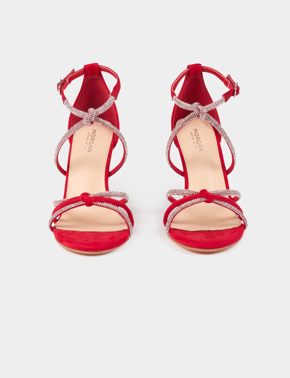 Sandales à talons avec brides strass rouge femme