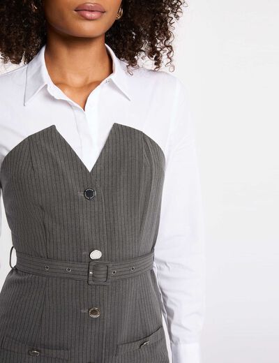 Robe fluide col à revers gris moyen femme
