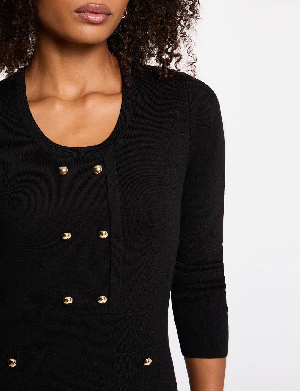 Robe tricot courte trap&egrave;ze noir femme