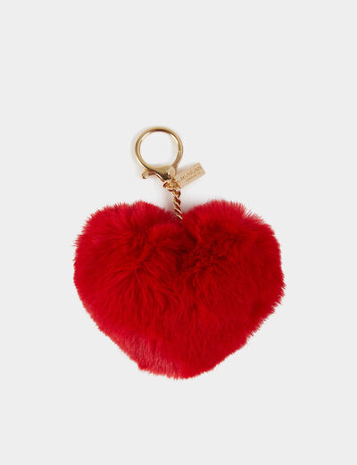 Porte-clefs coeur imitation fourrure rouge femme