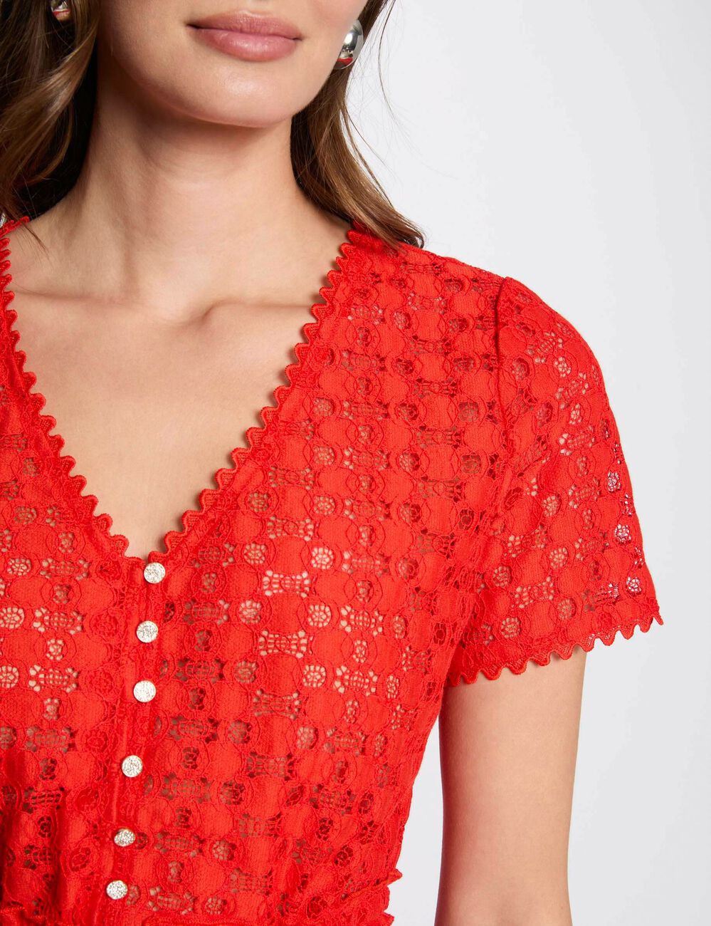 T-shirt korte mouwen van kant oranje vrouw