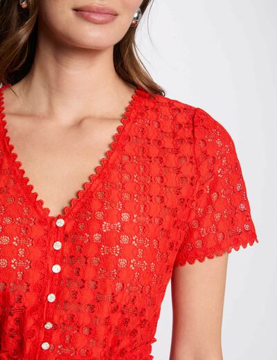 T-shirt korte mouwen van kant oranje vrouw