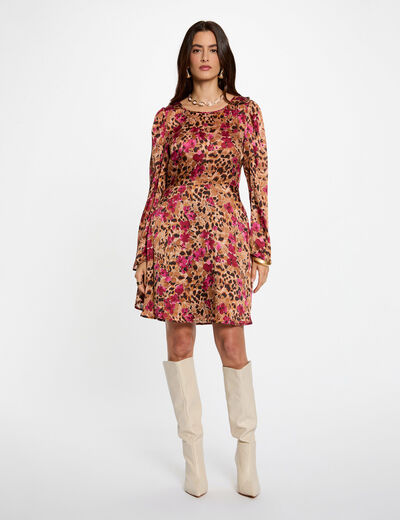 Robe courte plissée multicolore femme