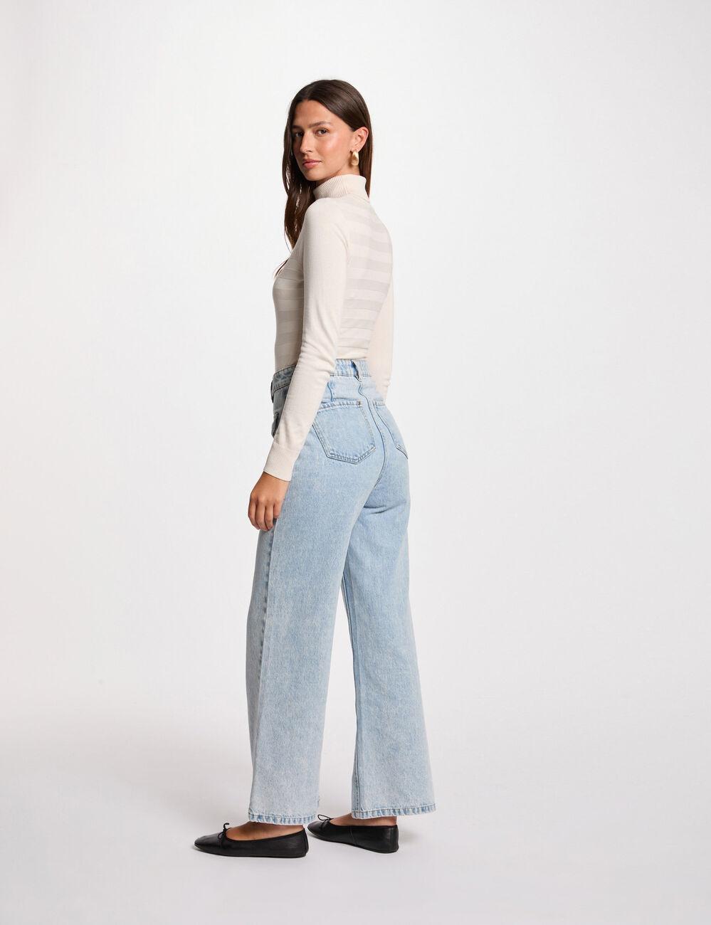 Pull col roulé ivoire femme