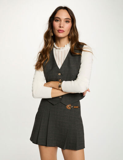 Short tweed taille haute gris moyen femme