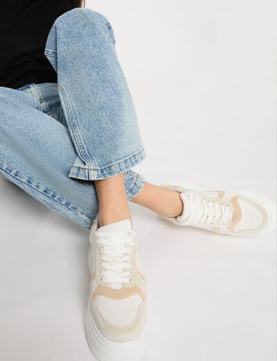 Baskets compens&eacute;es beige femme