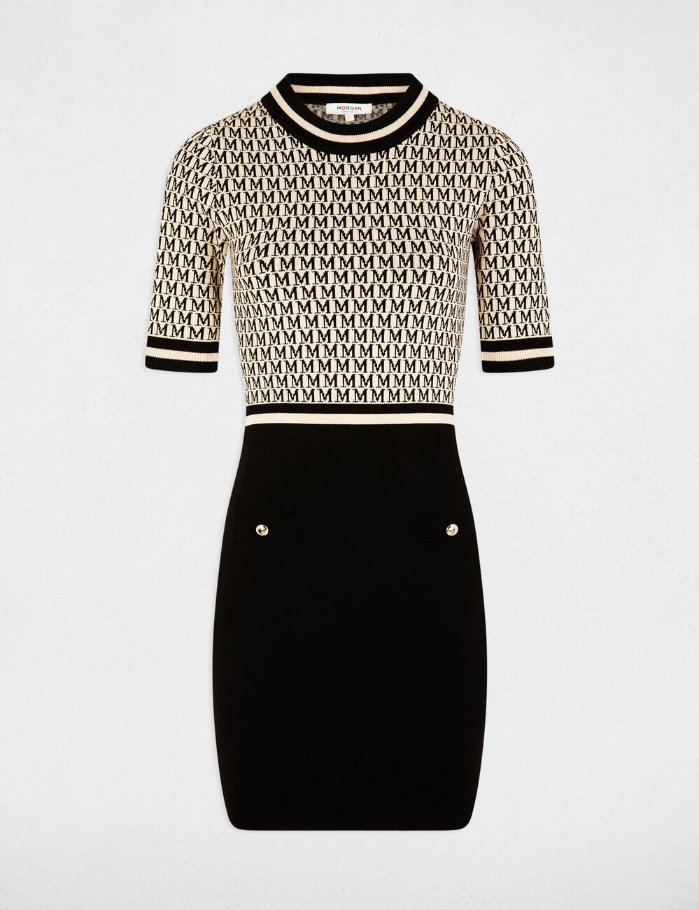 Robe tricot courte ajustée sable femme