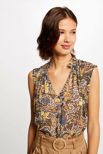 Blouse sans manches imprimé végétal multico femme