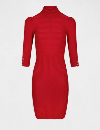 Getailleerde jurk met rolkraag rood vrouw