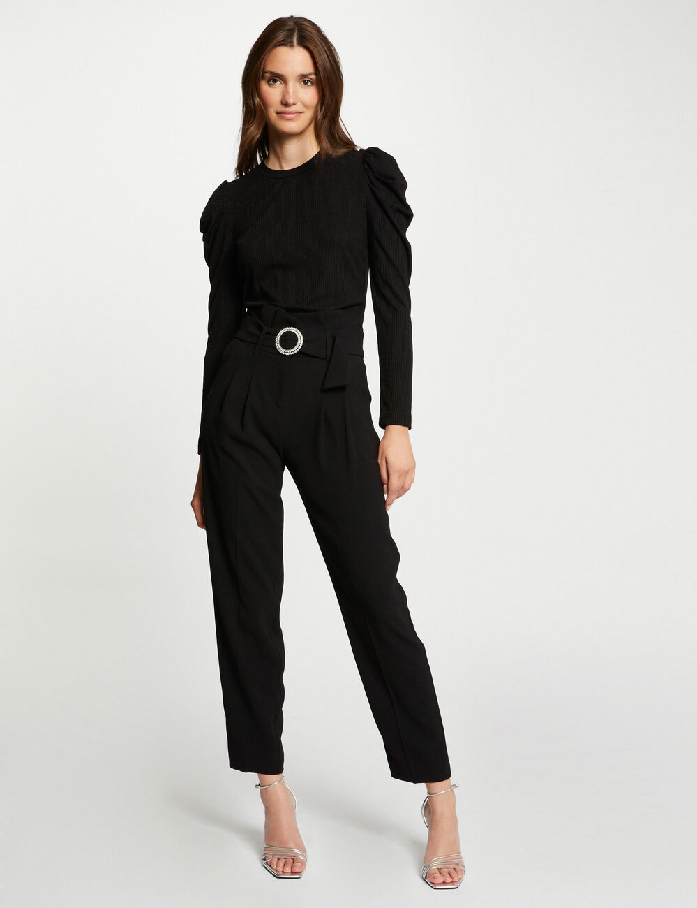 T-shirt manches longues c&ocirc;tel&eacute; noir femme