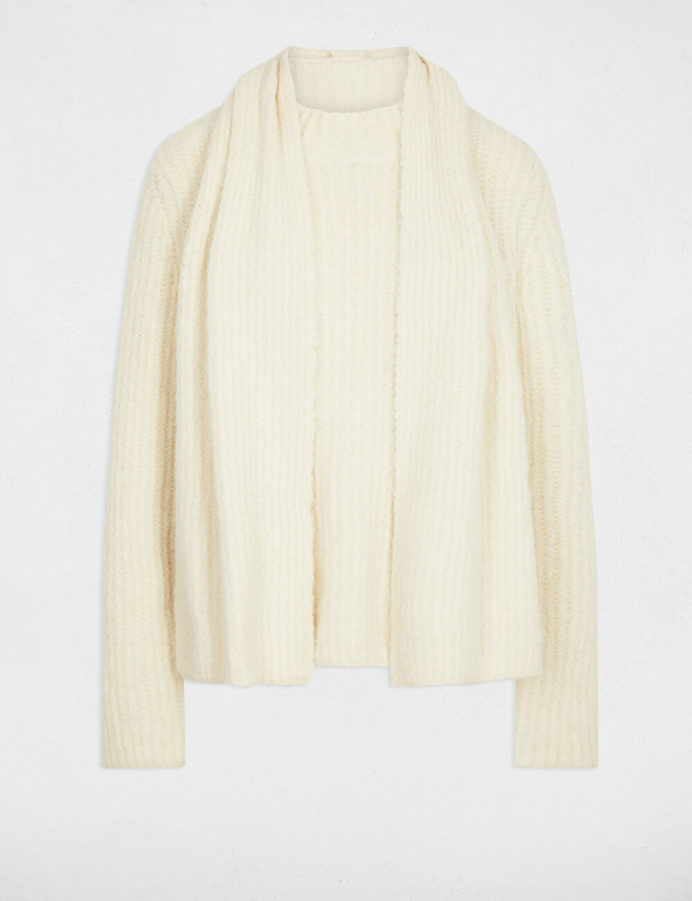 Pull col écharpe ivoire femme