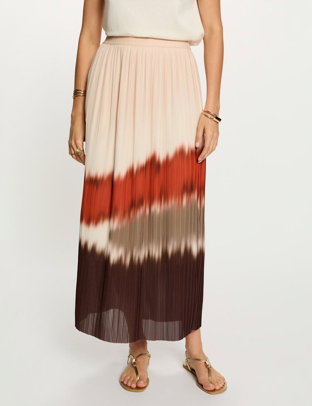 Jupe longue pliss&eacute;e multicolore femme