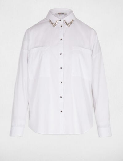 Oversized blouse met strass helder wit vrouw
