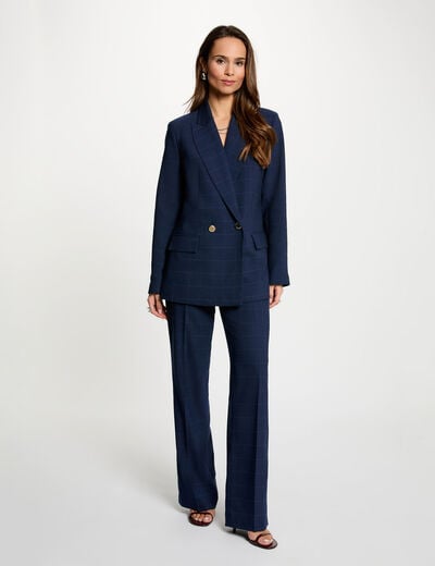 Pantalon taille haute bleu marine femme