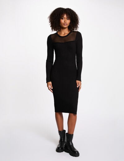 Robe longue ajourée noir femme