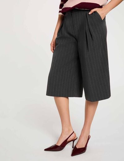 Bermuda taille haute ray&eacute; denim gris fonce femme