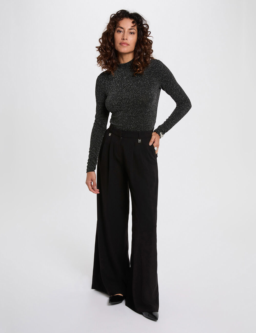Kort T-shirt met opstaande kraag couleur argent vrouw