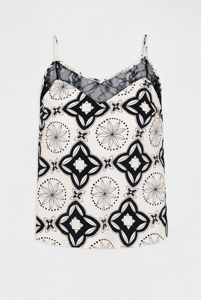 Blouse bretelles fines imprimée ecru femme