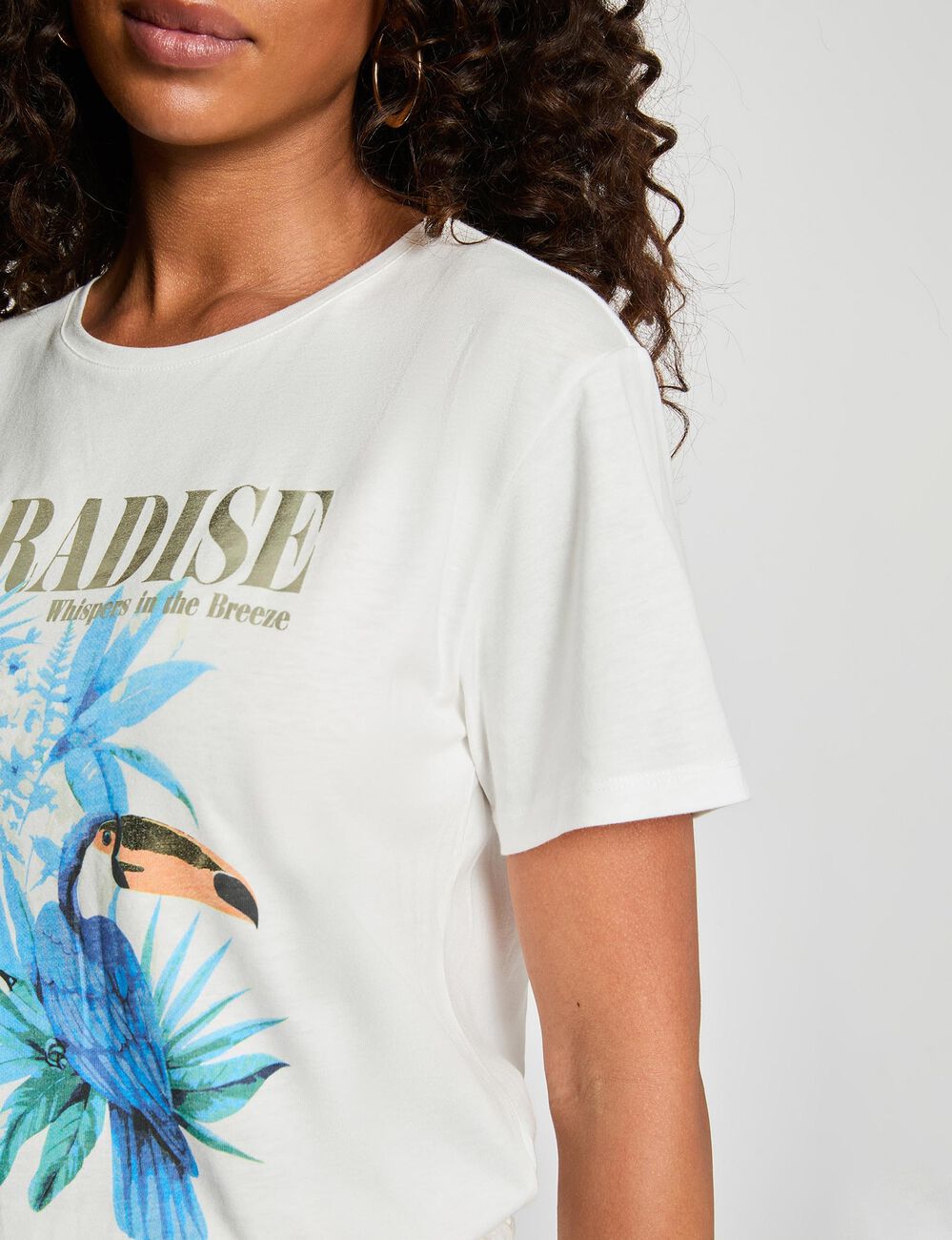 T-shirt met ronde hals en print helder wit vrouw