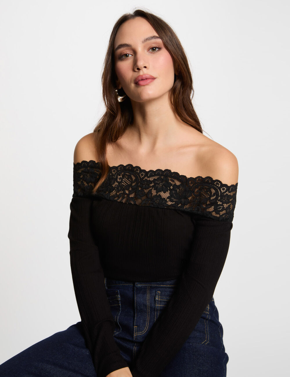 T-shirt met lange mouwen zwart vrouw