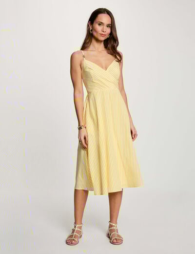 Robe cache-coeur ray&eacute;e jaune clair femme