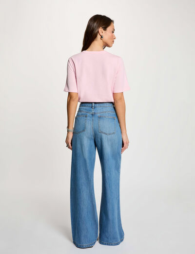 T-shirt droit col rond rose femme