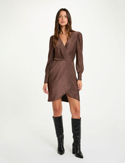 Gedrapeerde jurk met metallic draad kleur bronze vrouw