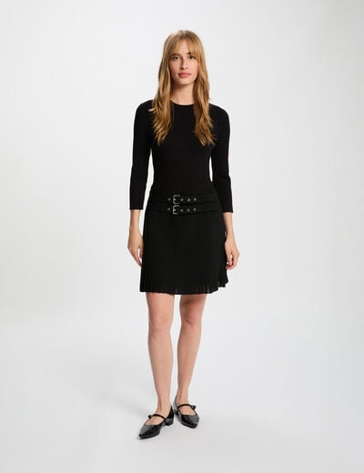 Robe courte plissée noir femme