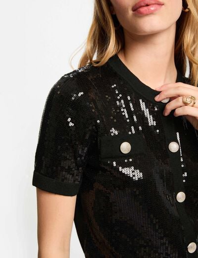 Vest met ronde hals en pailletten zwart vrouw