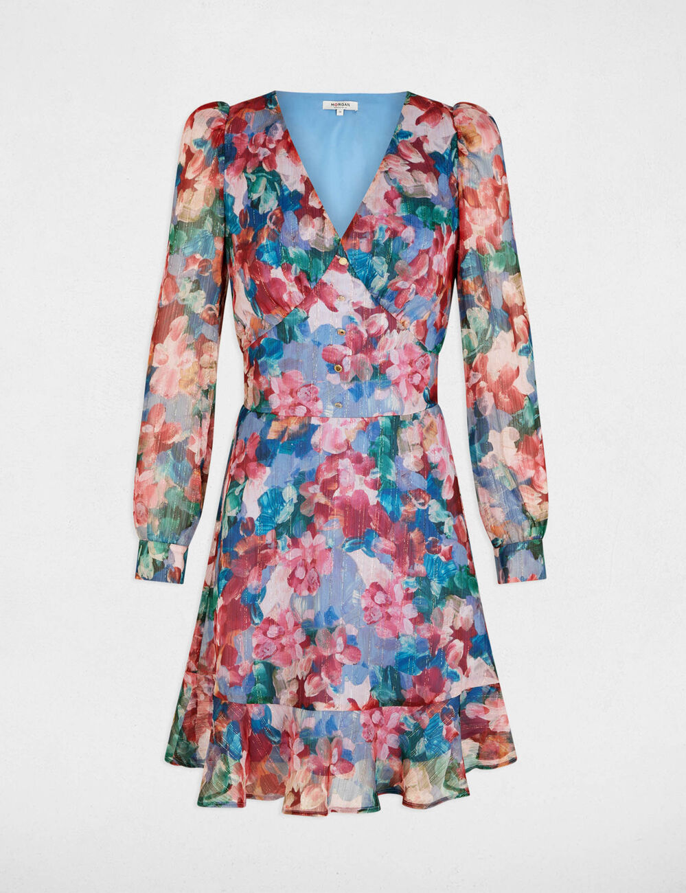 Robe courte col v multicolore femme