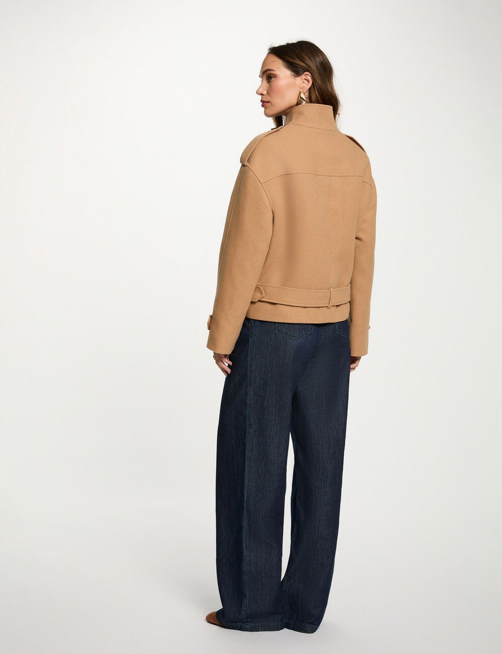 Oversized korte jas beige vrouw