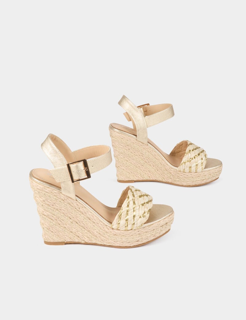 sandales compensees jaune or femme Sandales compensées jaune or femme