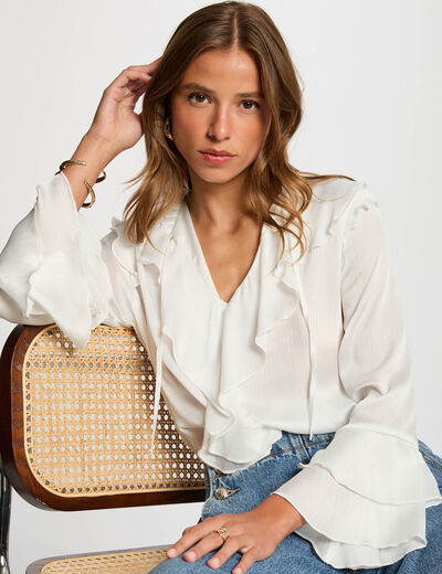 Blouse met lange mouwen helder wit vrouw