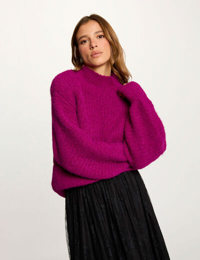 Pull oversize col montant violet femme
