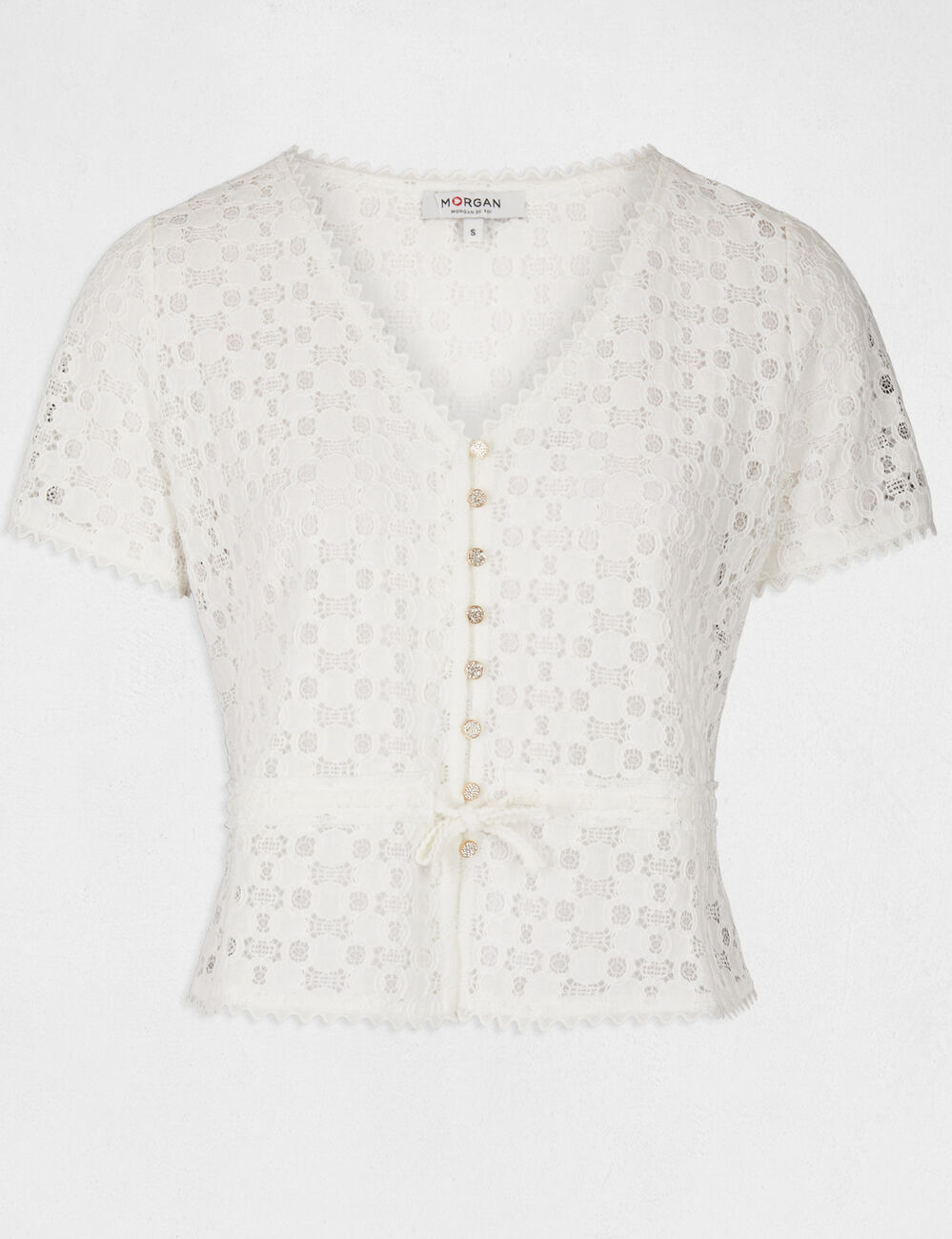 T-shirt korte mouwen van kant ivoor vrouw