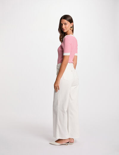Gestreepte trui met ronde hals fuchsia roze vrouw