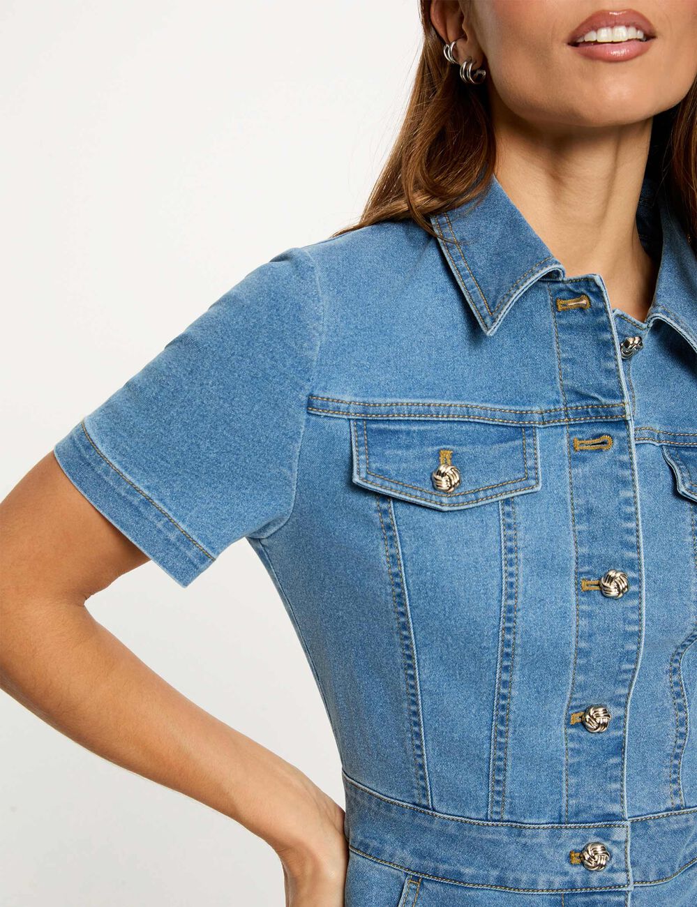 Robe courte ajust&eacute;e denim stone femme