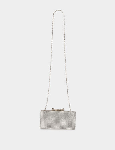 Pochette satin&eacute;e strass couleur argent femme
